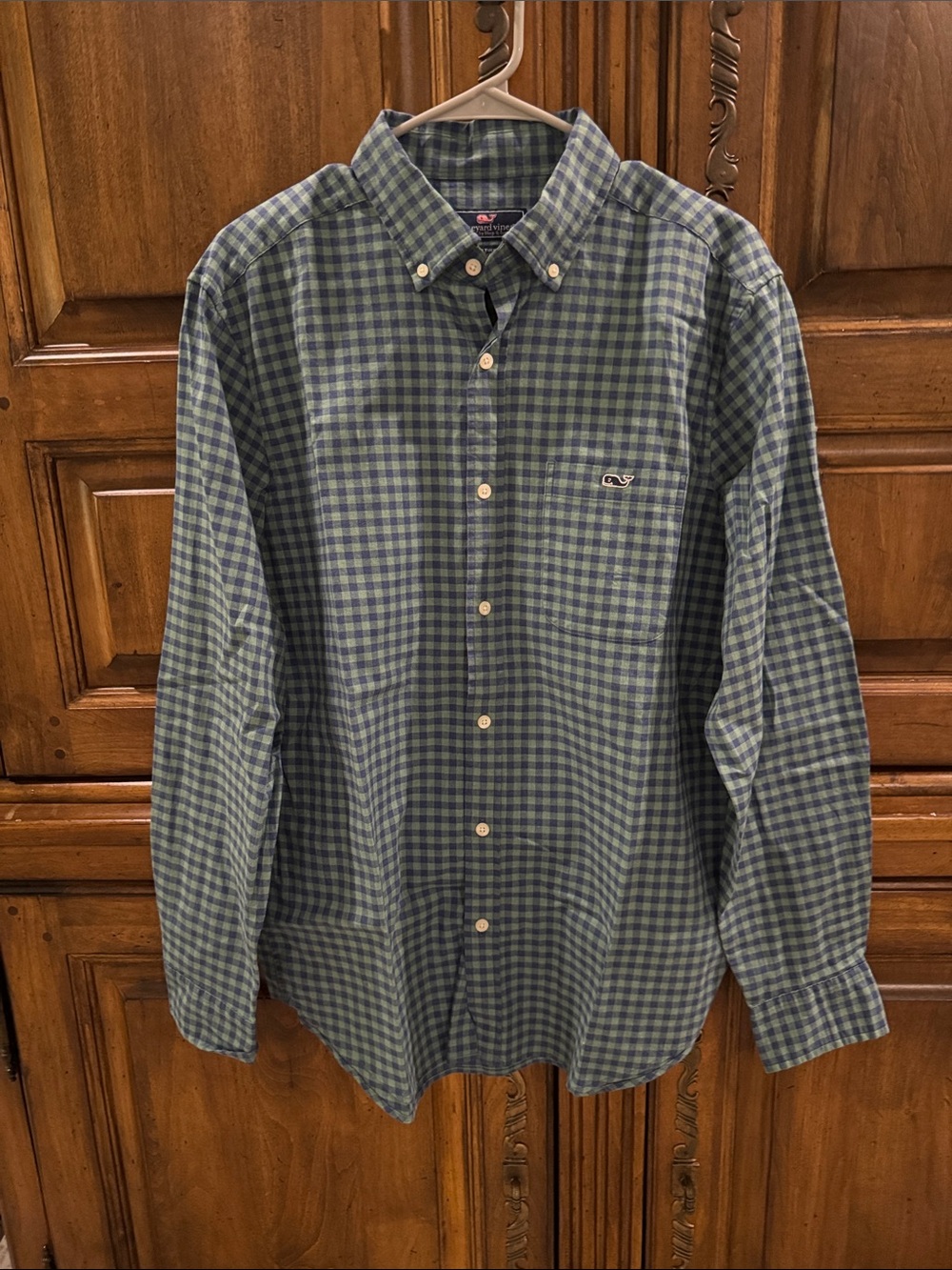 Vineyard Vines Blue and Green Check Button-Down Shirt - Medium